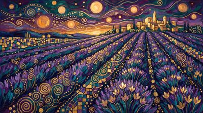 Gustav Klimt Lavender Fields Panorama Canvas Wall Art