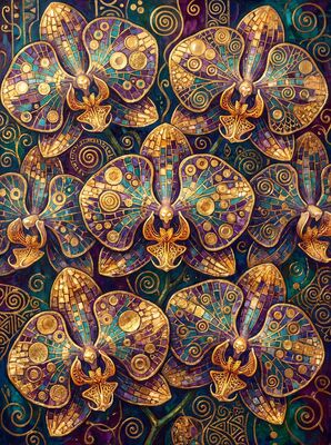 Gustav Klimt Orchid Flower Arrangement Canvas Painting