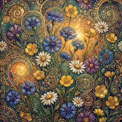 Gustav Klimt Wildflower Tapestry Meadow Canvas Wall Art