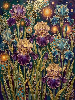 Gustav Klimt Iris Flower Garden Scene Canvas Wall Art