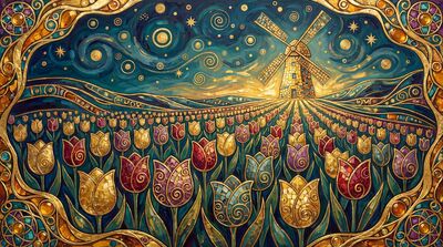 Gustav Klimt Tulip Field Rows Scene Canvas Wall Art