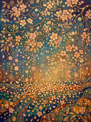 Gustav Klimt Cherry Blossom Petals Canvas Painting