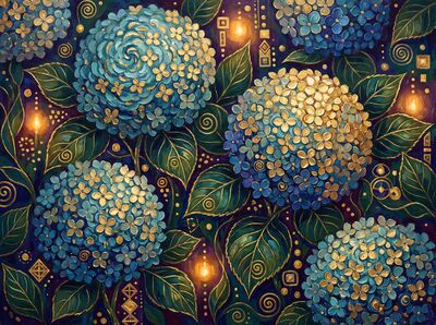 Gustav Klimt Hydrangea Flower Clusters Canvas Painting