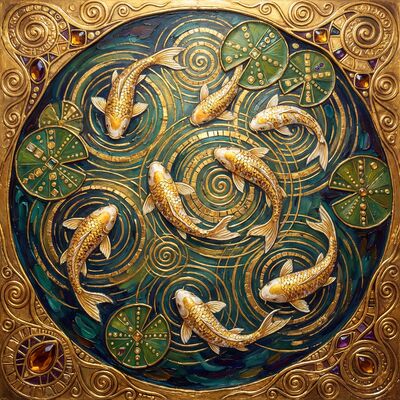 Gustav Klimt Koi Pond Aerial View Canvas Painting