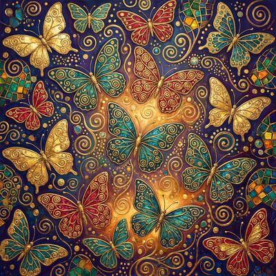 Gustav Klimt Butterfly Swarm in Flight Canvas Painting