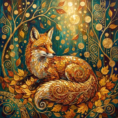 Gustav Klimt Fox in Autumn Forest Canvas Wall Art