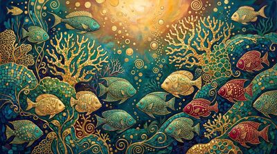 Gustav Klimt Tropical Fish Coral Reef Canvas Painting