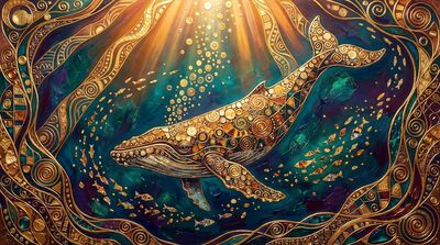 Gustav Klimt Whale Underwater Scene Canvas Wall Art