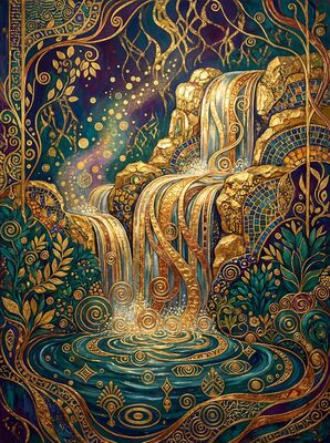 Gustav Klimt Waterfall Cascade Scene Canvas Painting