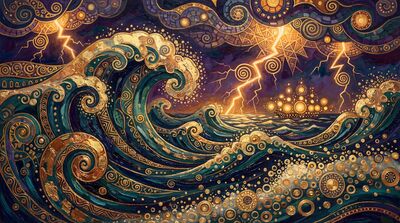 Gustav Klimt Stormy Sea Waves Scene Canvas Painting