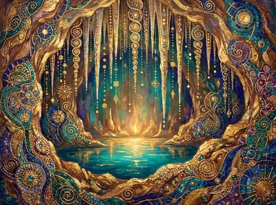 Gustav Klimt Underground Cave Pool Canvas Wall Art