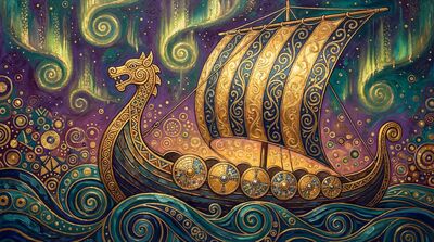Gustav Klimt Viking Longship at Sea Canvas Wall Art