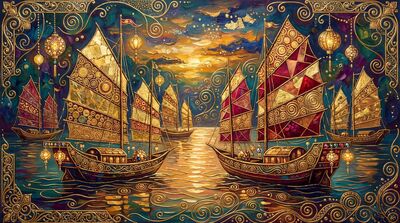Gustav Klimt Chinese Junk at Sunset Canvas Painting