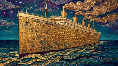 Gustav Klimt Art Deco Steamship Scene Canvas Wall Art