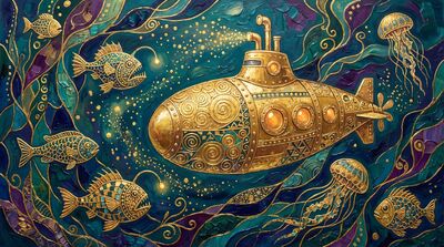 Gustav Klimt Deep Sea Submarine Scene Canvas Painting