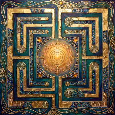 Gustav Klimt Golden Labyrinth Maze Canvas Painting
