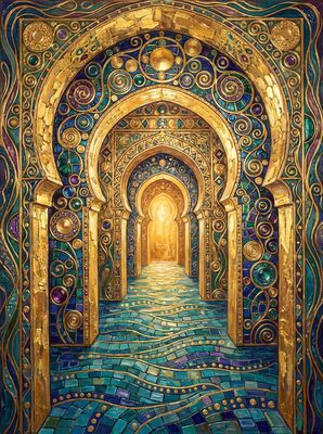 Gustav Klimt Moorish Arch Corridor Scene Canvas Painting