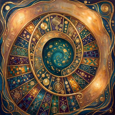 Gustav Klimt Spiral Staircase Above Canvas Painting