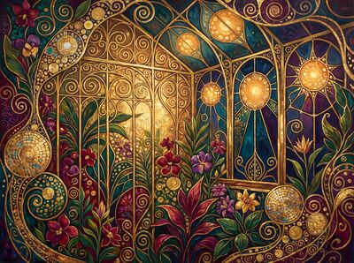 Gustav Klimt Greenhouse Conservatory Canvas Painting