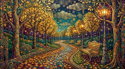 Gustav Klimt Autumn Park Pathway Scene Canvas Painting