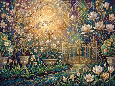 Gustav Klimt Spring Garden Awakening Canvas Wall Art