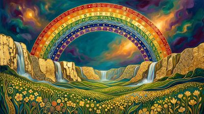 Gustav Klimt Rainbow Over Valley Scene Canvas Wall Art