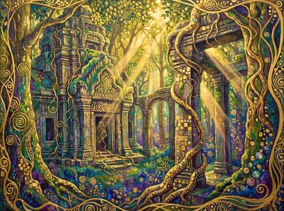 Gustav Klimt Moss Temple Forest Scene Canvas Painting