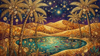 Gustav Klimt Desert Palm Oasis Scene Canvas Wall Art