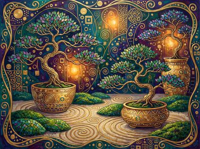 Gustav Klimt Bonsai Garden Landscape Canvas Painting