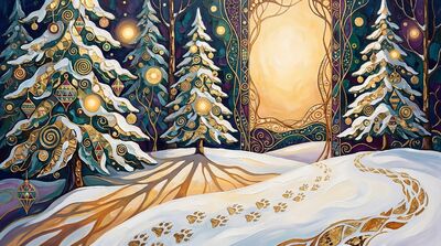 Gustav Klimt Snowy Pine Forest Scene Canvas Painting