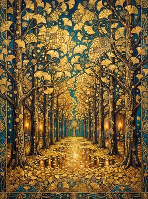 Gustav Klimt Ginkgo Tree Cathedral Canvas Painting