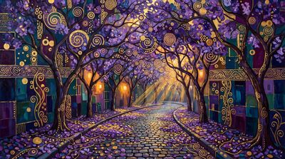 Gustav Klimt Jacaranda Blossom Street Canvas Wall Art