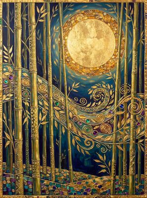 Gustav Klimt Bamboo Under Moonlight Canvas Wall Art