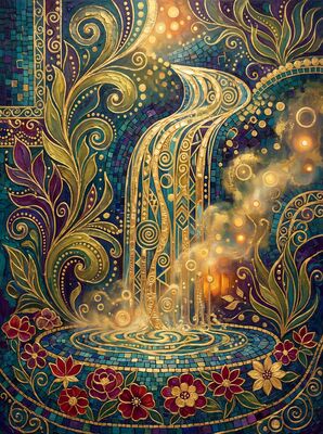 Gustav Klimt Rainforest Waterfall Scene Canvas Painting