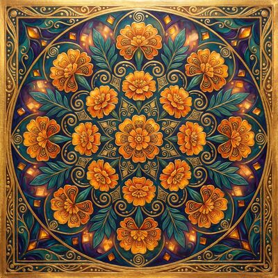 Gustav Klimt Marigold Flower Mandala Canvas Painting
