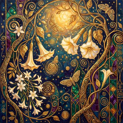 Gustav Klimt Moonflower Night Garden Canvas Wall Art