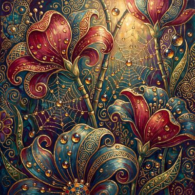 Gustav Klimt Morning Dew on Flowers Canvas Painting