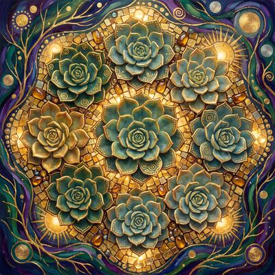 Gustav Klimt Succulent Garden Scene Canvas Painting