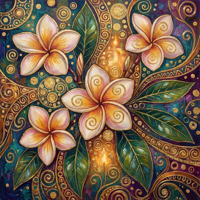 Gustav Klimt Tropical Plumeria Blooms Canvas Wall Art