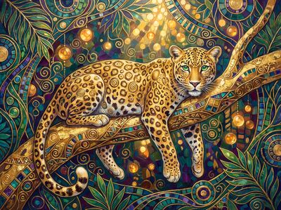 Gustav Klimt Leopard Resting in Tree Canvas Painting