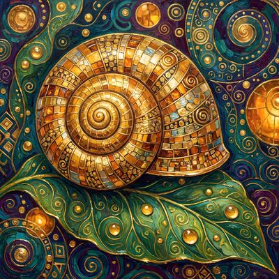 Gustav Klimt Golden Snail Shell Spiral Canvas Wall Art