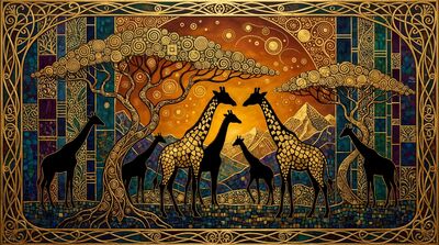 Gustav Klimt Giraffes on Savanna Canvas Painting