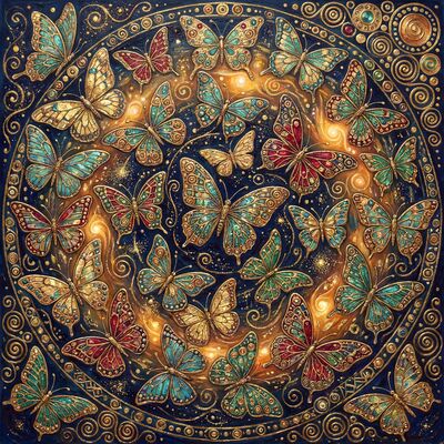 Gustav Klimt Tropical Butterfly Wings Canvas Wall Art