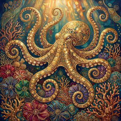 Gustav Klimt Octopus Garden Scene Canvas Painting