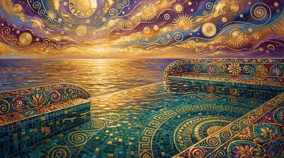 Gustav Klimt Infinity Pool Edge View Canvas Painting