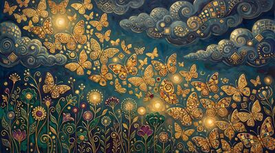 Gustav Klimt Butterfly Migration Path Canvas Painting