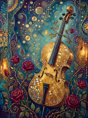 Gustav Klimt Cello in Garden Scene Canvas Wall Art