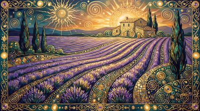 Gustav Klimt Lavender Fields Provence Canvas Painting