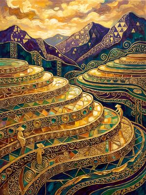 Gustav Klimt Rice Terrace Panorama Canvas Wall Art