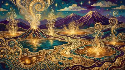 Gustav Klimt Volcanic Hot Springs Scene Canvas Painting